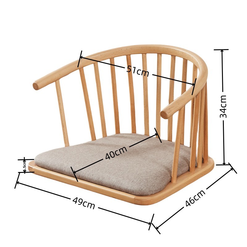 Japanese Tatami Zaisu Legless Chair with back Support ,Natural Finish