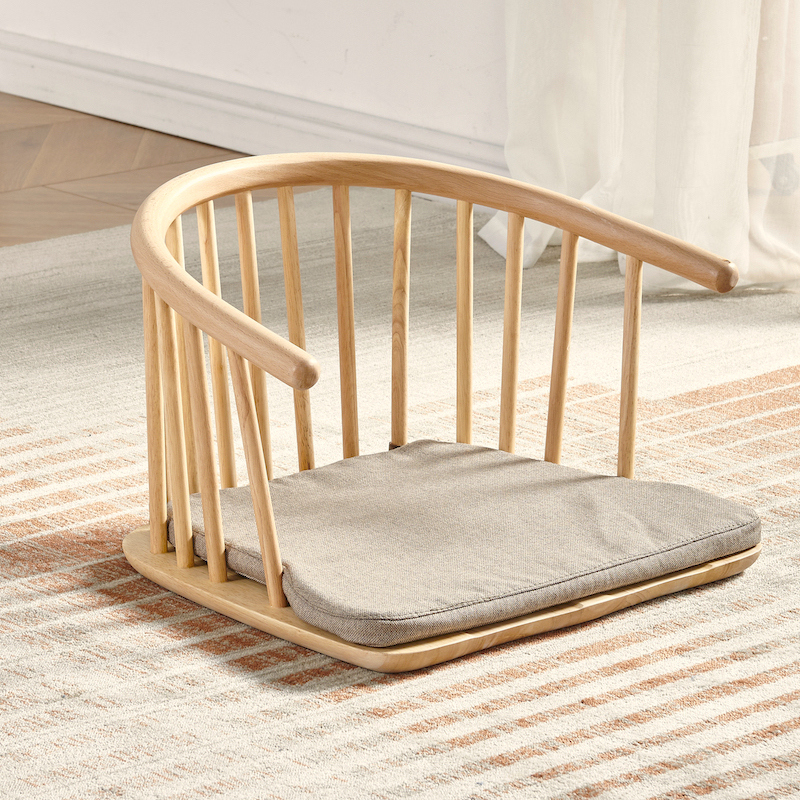 Japanese Tatami Zaisu Legless Chair with back Support ,Natural Finish