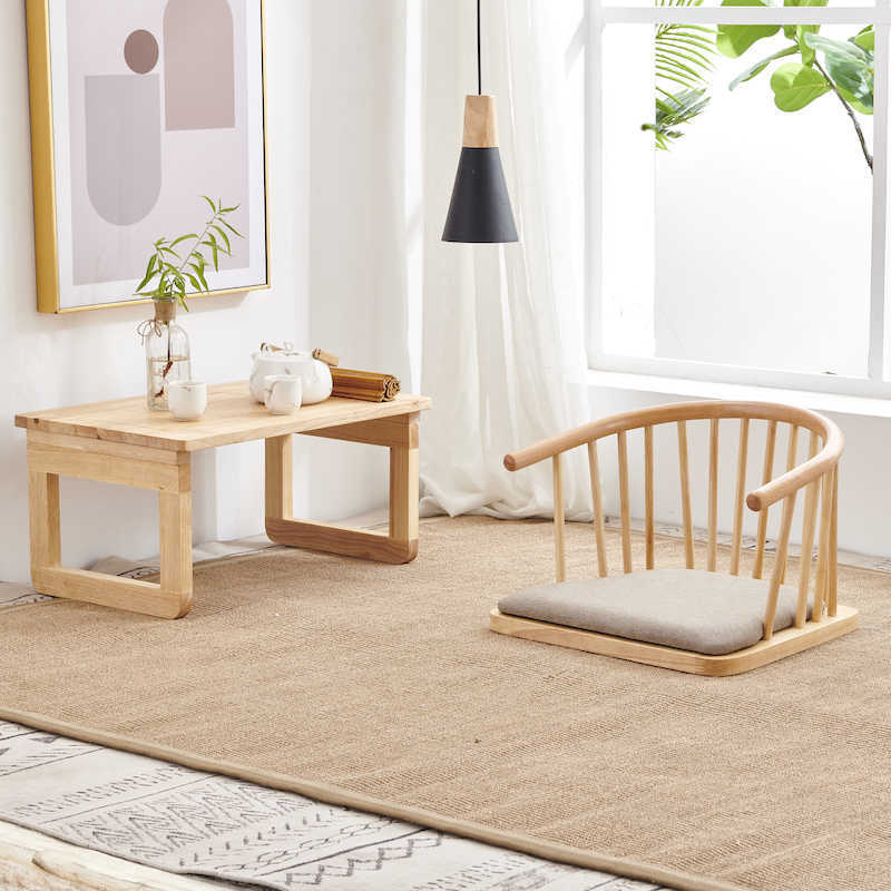 Japanese Tatami Zaisu Legless Chair with back Support ,Natural Finish