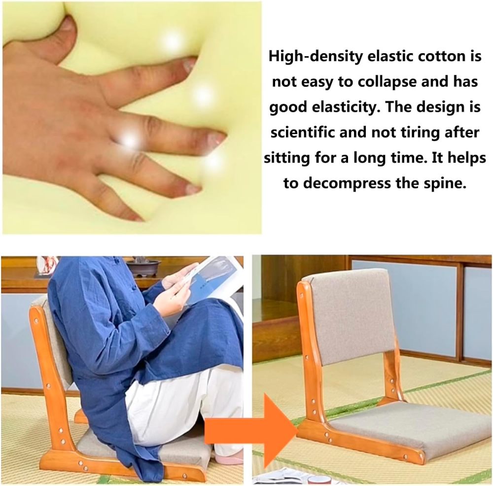 Japanese Tatami Chair with back Support , Foldable. Oil Finish
