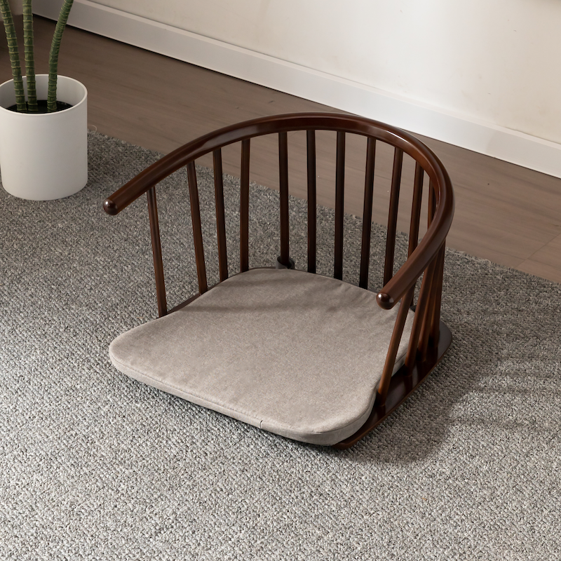 Japanese Tatami Zaisu Legless Chair with back Support ,mahogany Finish