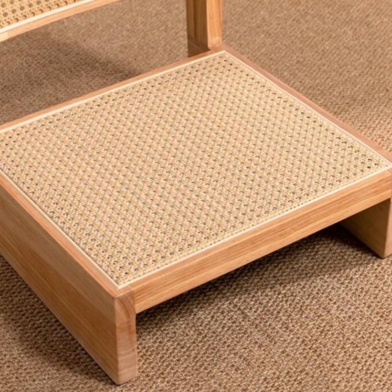 Japanese Style Zaisu Legless Chair, Rattan Back, Natural Finish