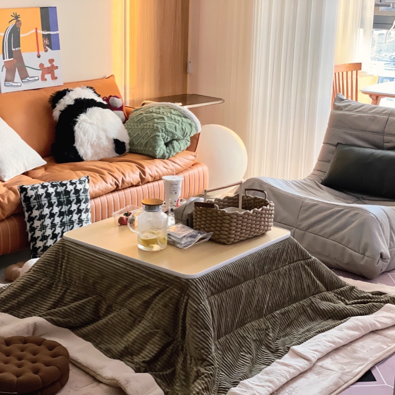 4pcs/set Kotatsu Table Heater Futon Capert Japanese Style Furniture Living Room Tatami Foot Warmer Heated Wood Coffee Tea Table