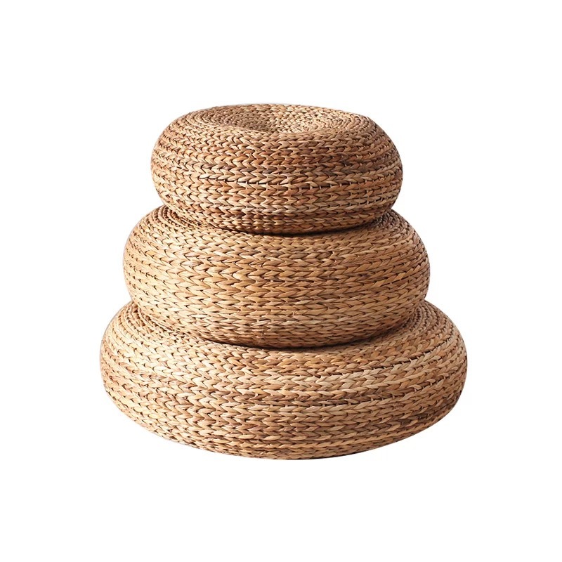 Handcrafted Eco-friendly Breathable Padded Knitted Straw Seat Cushion Banana Bark Pouf Ottoman Floor Seating Tatami Furniture