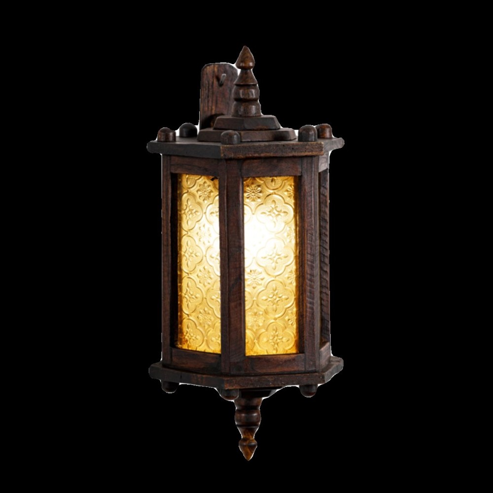 Thai Style Wooden Wall Lamp