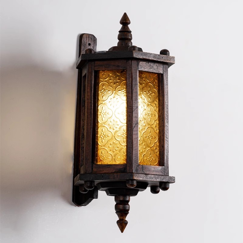 Thai Style Wooden Wall Lamp