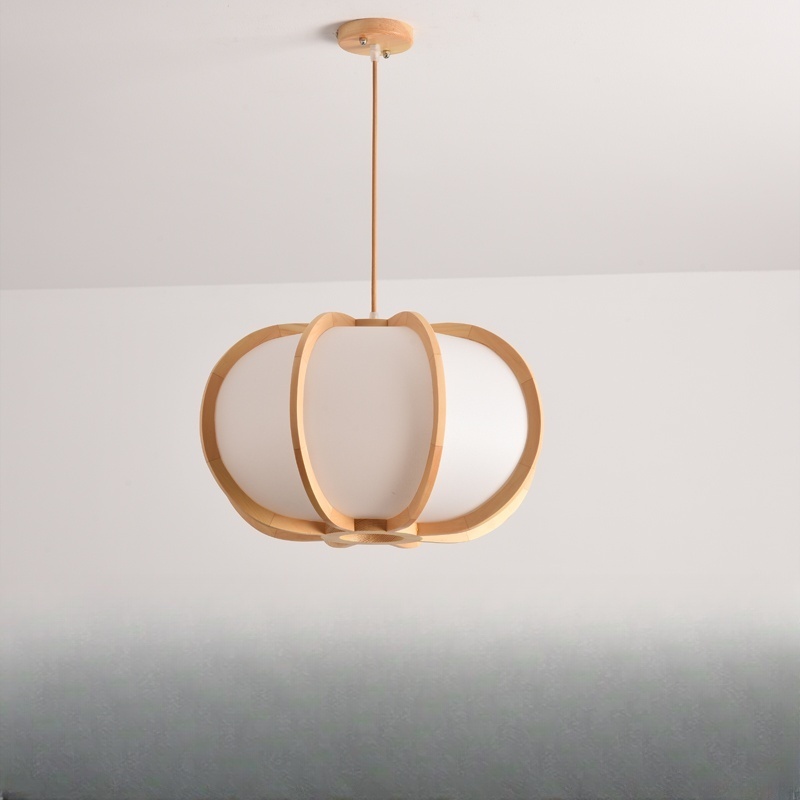 Japanese Style Wooden Pendant Lamps E27 Base, Natural Finish