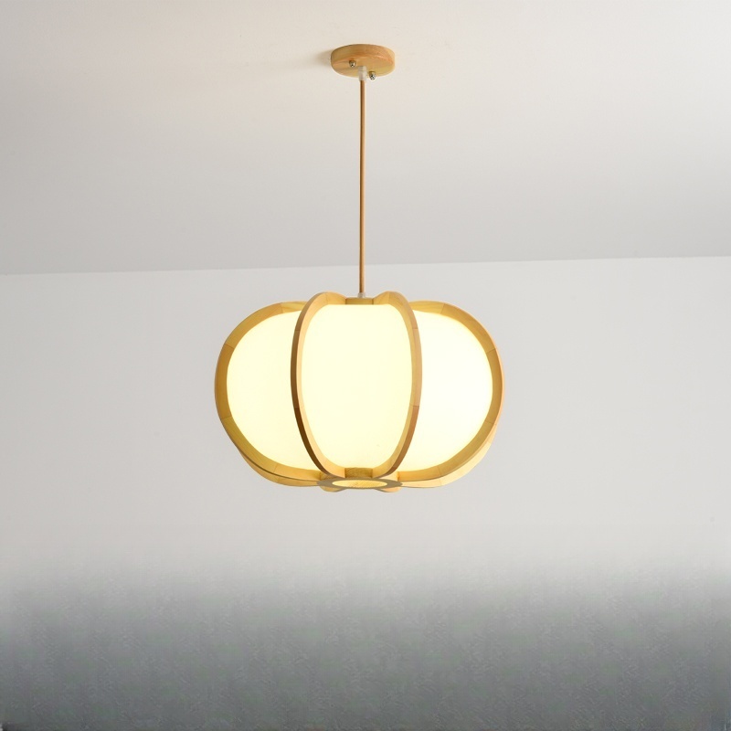 Japanese Style Wooden Pendant Lamps E27 Base, Natural Finish