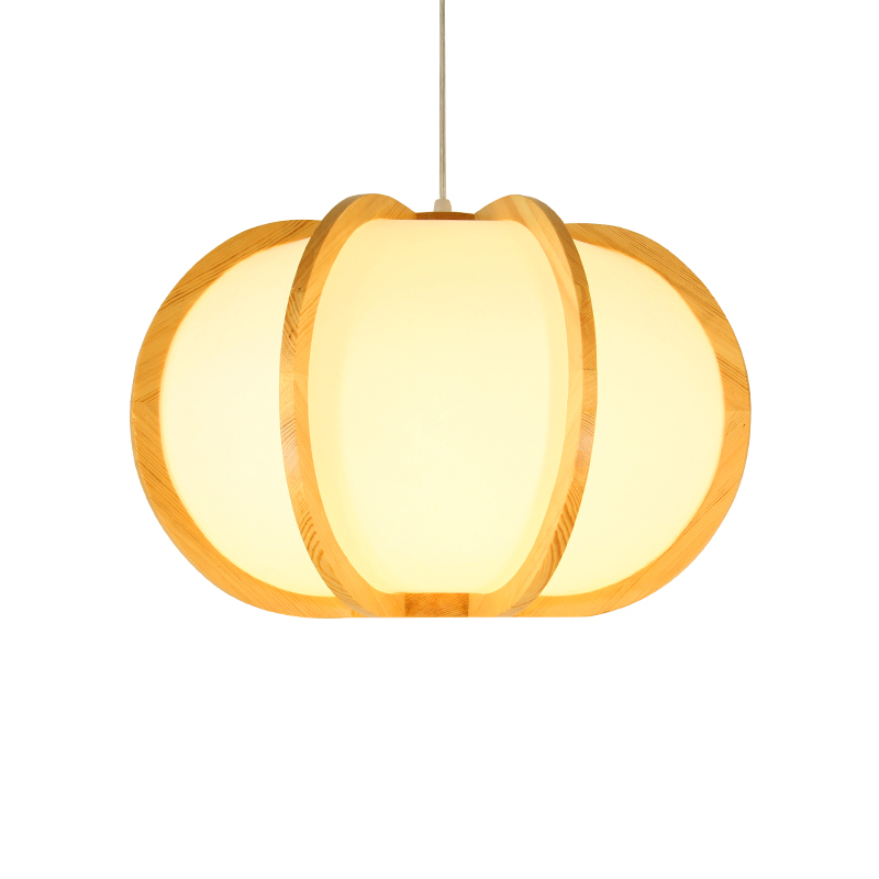 Japanese Style Wooden Pendant Lamps E27 Base, Natural Finish