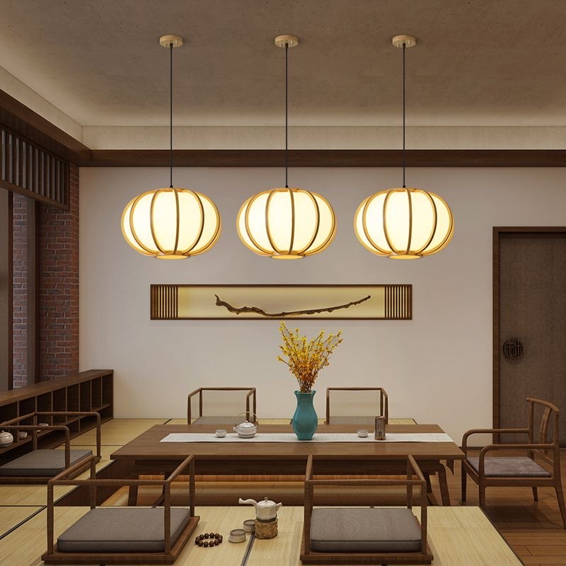 Japanese Style Wooden Pendant Lamps E27 Base, Natural Finish