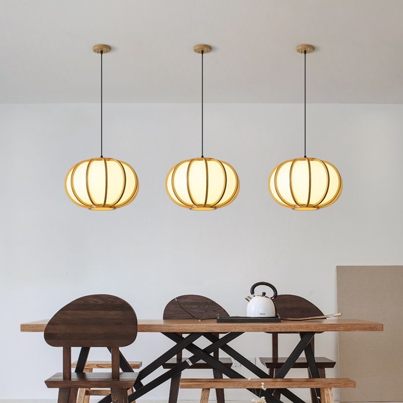 Japanese Style Wooden Pendant Lamps E27 Base, Natural Finish