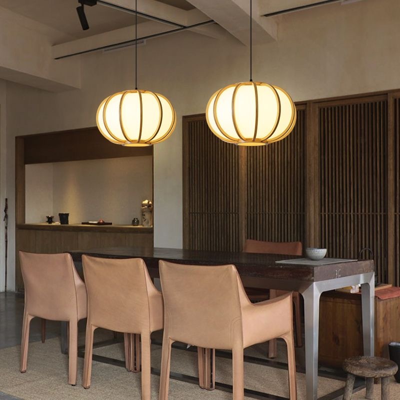 Japanese Style Wooden Pendant Lamps E27 Base, Natural Finish