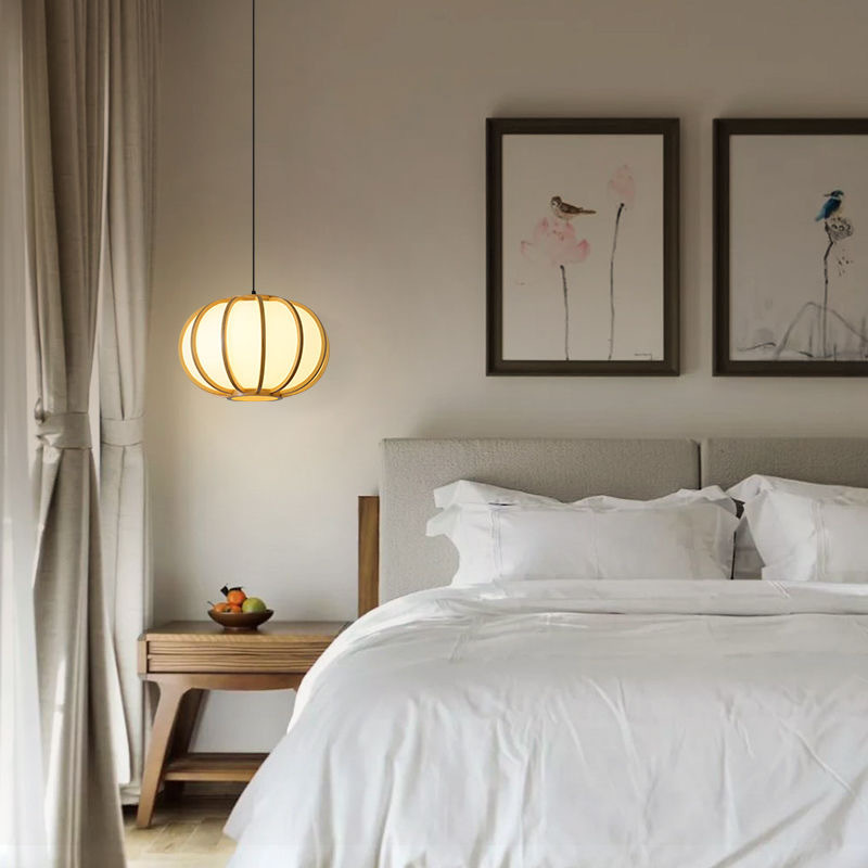 Japanese Style Wooden Pendant Lamps E27 Base, Natural Finish