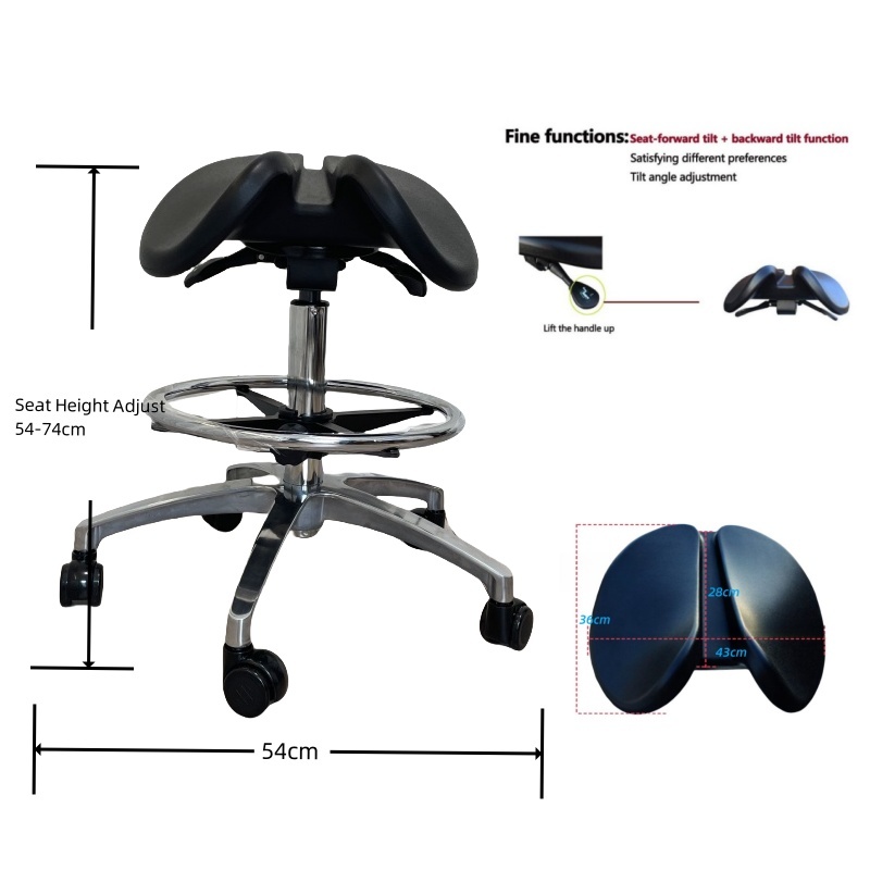 Ergonomic Backless Rolling Saddle Stool With Foot Ring