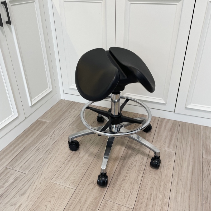 Ergonomic Backless Rolling Saddle Stool With Foot Ring