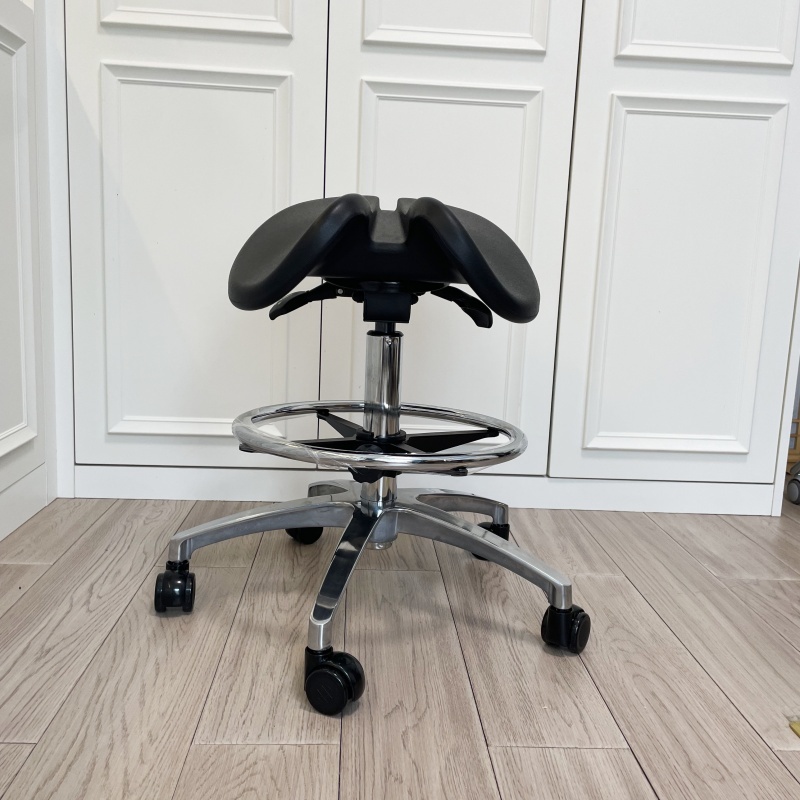 Ergonomic Backless Rolling Saddle Stool With Foot Ring