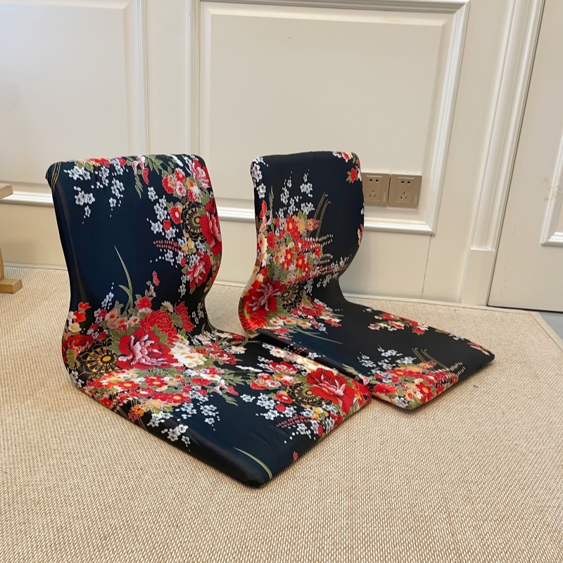 (2pcs/lot) Floor Chair Ergonomic Support for Yoga, Prayer, Zen (Black & Red Hibiscus)