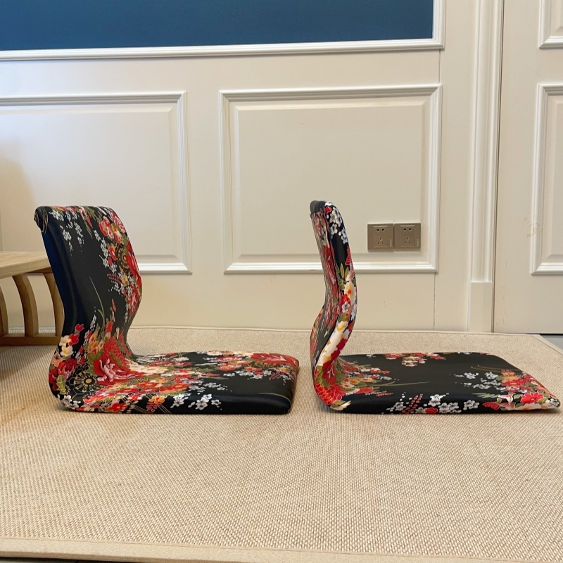 (2pcs/lot) Floor Chair Ergonomic Support for Yoga, Prayer, Zen (Black & Red Hibiscus)