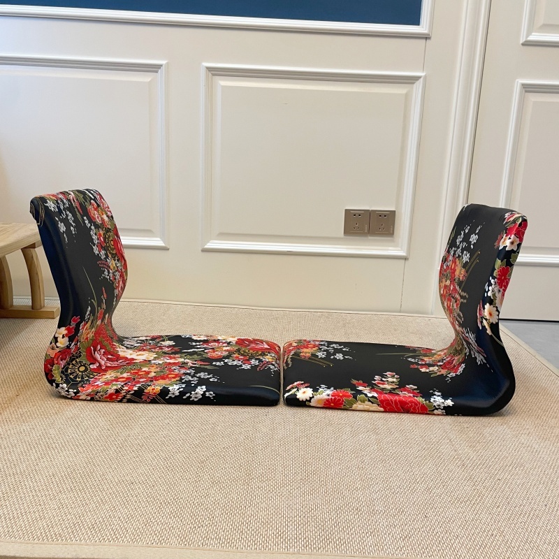 (2pcs/lot) Floor Chair Ergonomic Support for Yoga, Prayer, Zen (Black & Red Hibiscus)