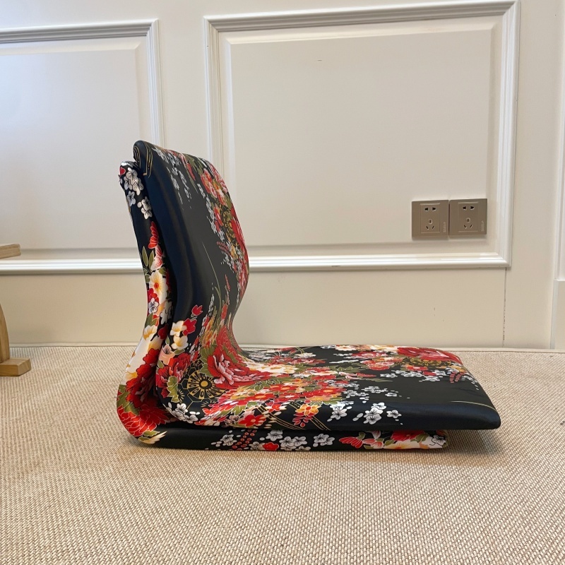 (2pcs/lot) Floor Chair Ergonomic Support for Yoga, Prayer, Zen (Black & Red Hibiscus)