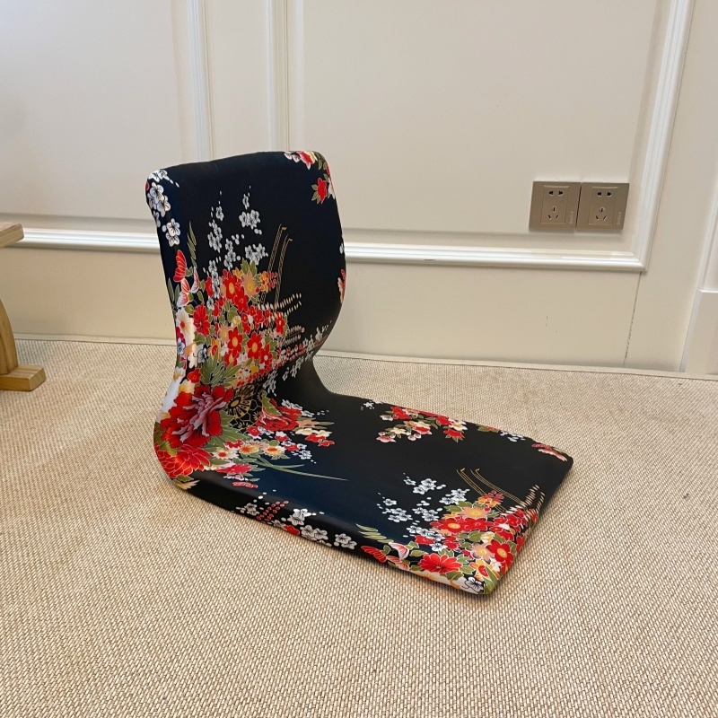 (2pcs/lot) Floor Chair Ergonomic Support for Yoga, Prayer, Zen (Black & Red Hibiscus)