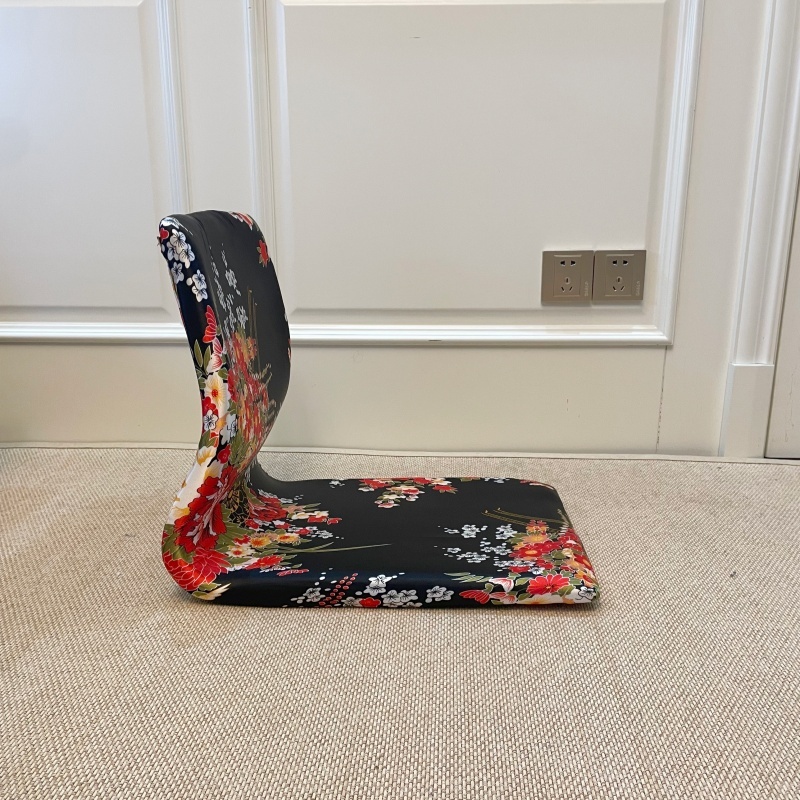 (2pcs/lot) Floor Chair Ergonomic Support for Yoga, Prayer, Zen (Black & Red Hibiscus)