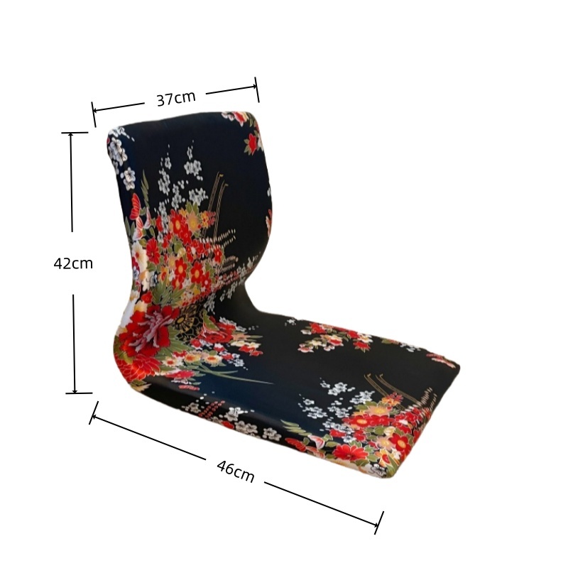(2pcs/lot) Floor Chair Ergonomic Support for Yoga, Prayer, Zen (Black & Red Hibiscus)