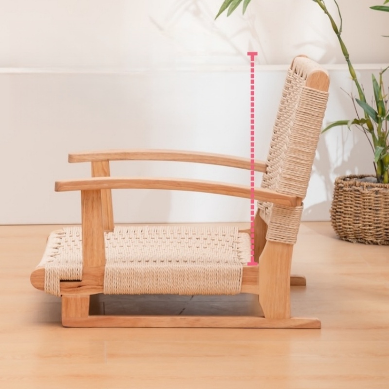 Japanese Tatami Floor Chair with Back Support - Solid Wood Frame and Handwoven Rattan Seat & Backrest