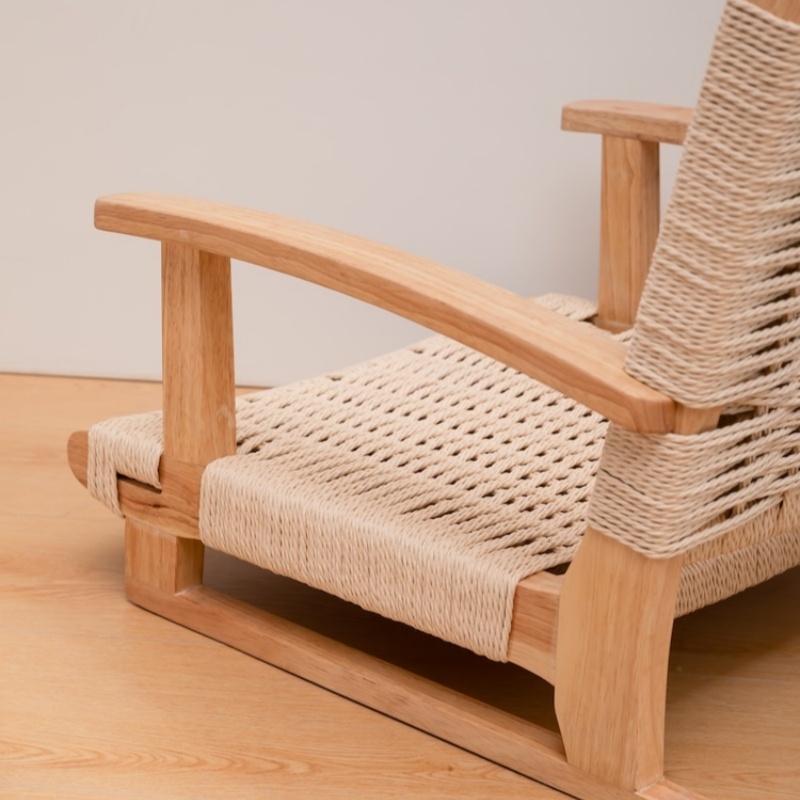 Japanese Tatami Floor Chair with Back Support - Solid Wood Frame and Handwoven Rattan Seat & Backrest