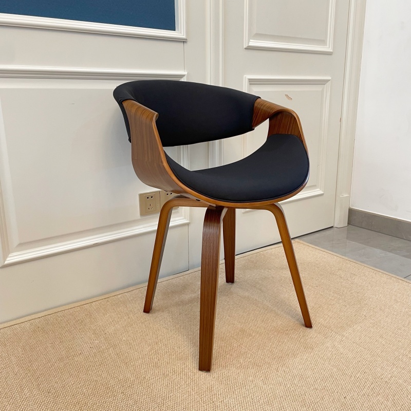 Mid Century Modern Dining Chair with Curved Back - Linen Upholstered Side Chair for Kitchen & Dining Room