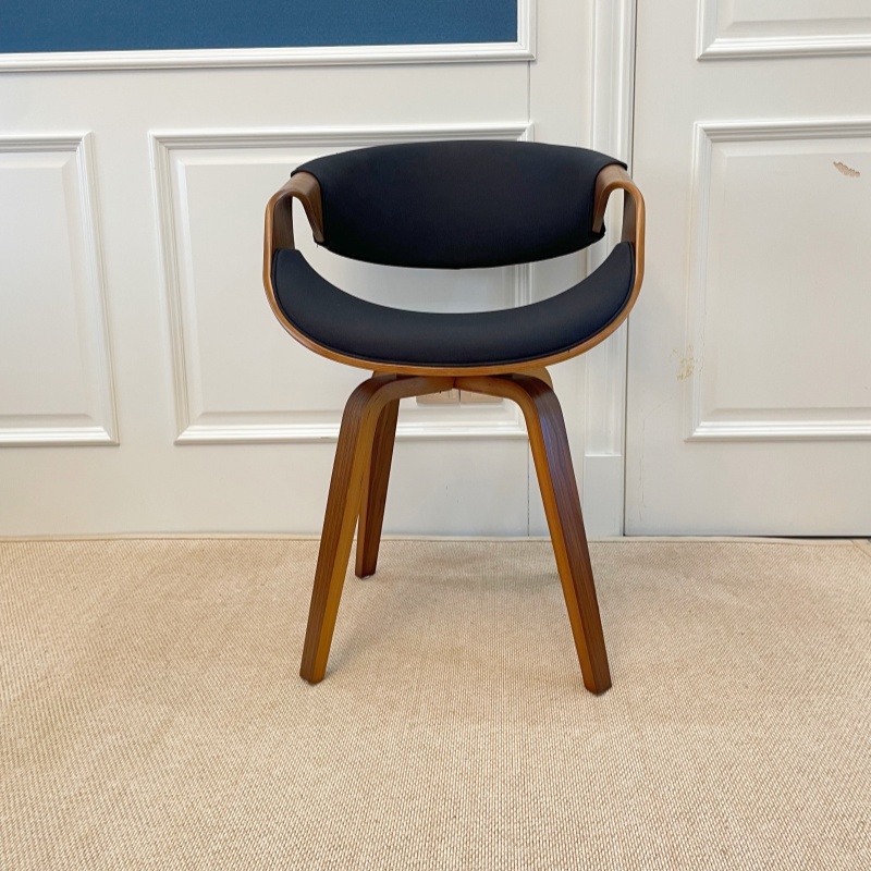 Mid Century Modern Dining Chair with Curved Back - Linen Upholstered Side Chair for Kitchen & Dining Room