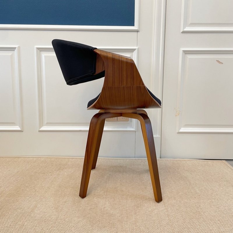 Mid Century Modern Dining Chair with Curved Back - Linen Upholstered Side Chair for Kitchen & Dining Room