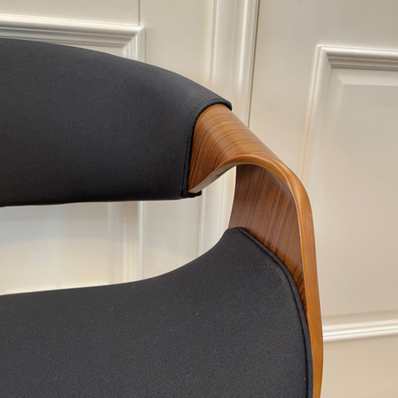 Mid Century Modern Dining Chair with Curved Back - Linen Upholstered Side Chair for Kitchen & Dining Room