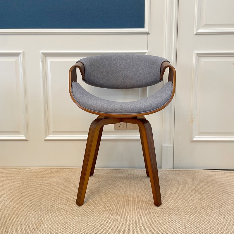 Mid Century Modern Dining Chair with Curved Back - Linen Upholstered Side Chair for Kitchen & Dining Room