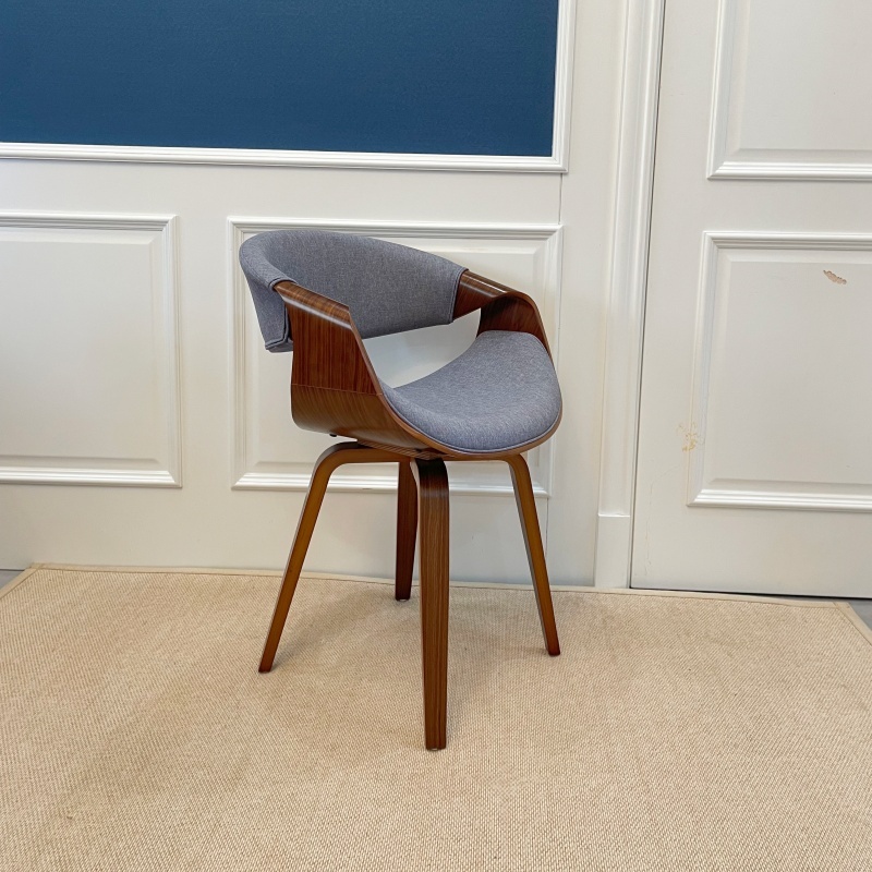Mid Century Modern Dining Chair with Curved Back - Linen Upholstered Side Chair for Kitchen & Dining Room