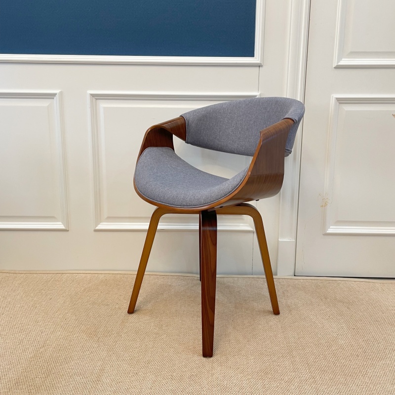 Mid Century Modern Dining Chair with Curved Back - Linen Upholstered Side Chair for Kitchen & Dining Room