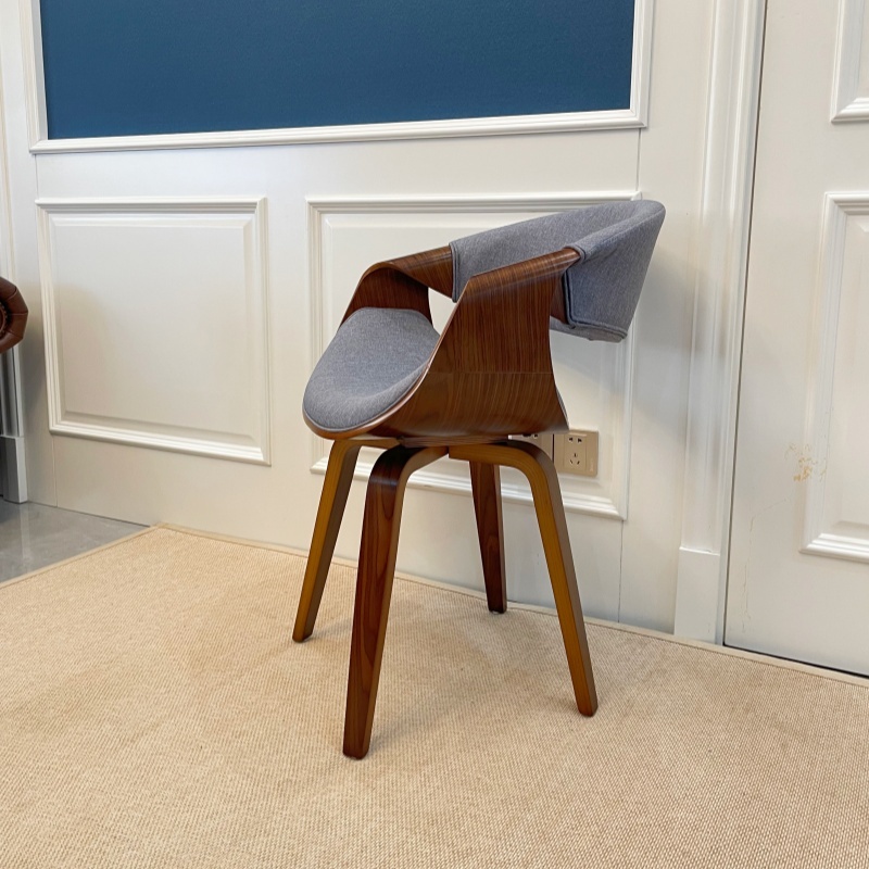 Mid Century Modern Dining Chair with Curved Back - Linen Upholstered Side Chair for Kitchen & Dining Room