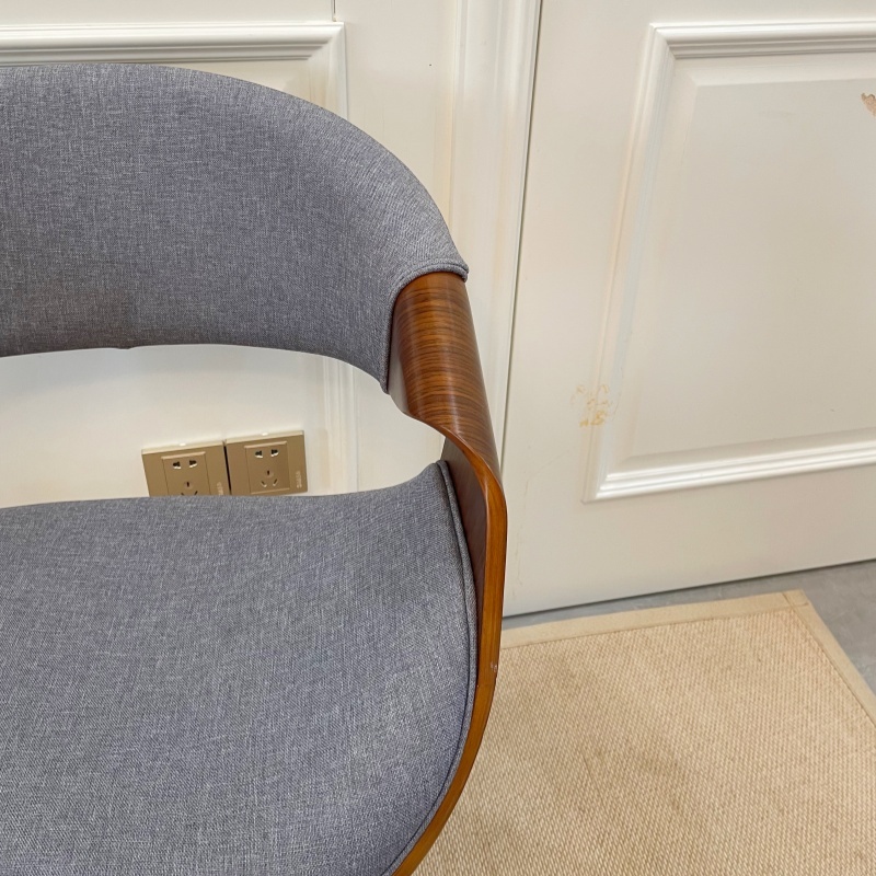 Mid Century Modern Dining Chair with Curved Back - Linen Upholstered Side Chair for Kitchen & Dining Room