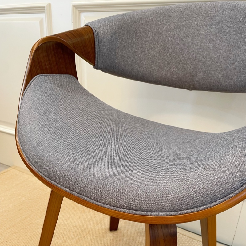 Mid Century Modern Dining Chair with Curved Back - Linen Upholstered Side Chair for Kitchen & Dining Room