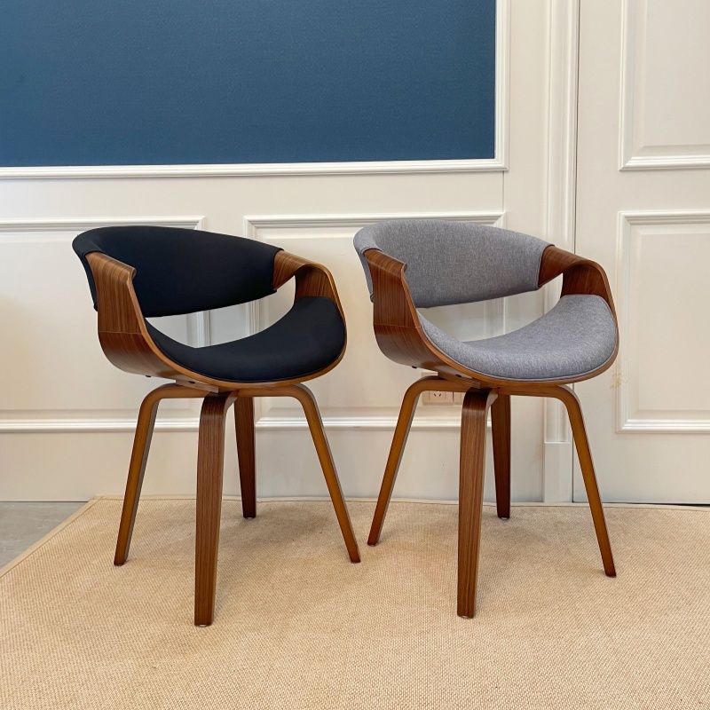 Mid Century Modern Dining Chair with Curved Back - Linen Upholstered Side Chair for Kitchen & Dining Room