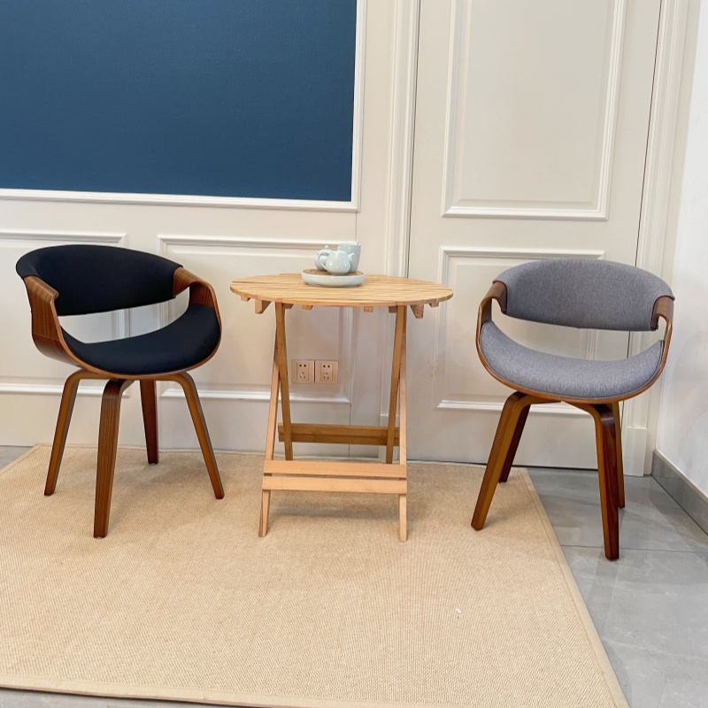 Mid Century Modern Dining Chair with Curved Back - Linen Upholstered Side Chair for Kitchen & Dining Room