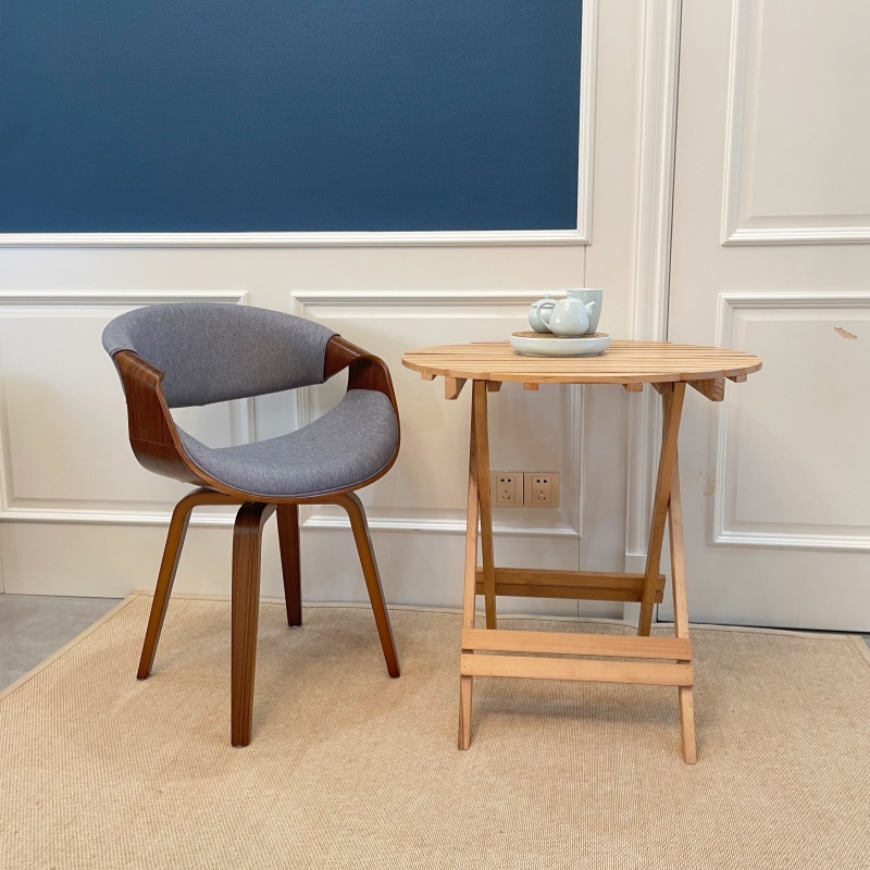 Mid Century Modern Dining Chair with Curved Back - Linen Upholstered Side Chair for Kitchen & Dining Room