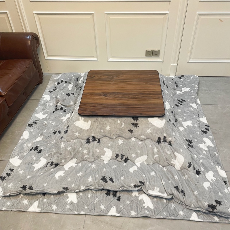 Stay Warm with a 4-Piece Kotatsu Set - Black Table, Heater, Futon