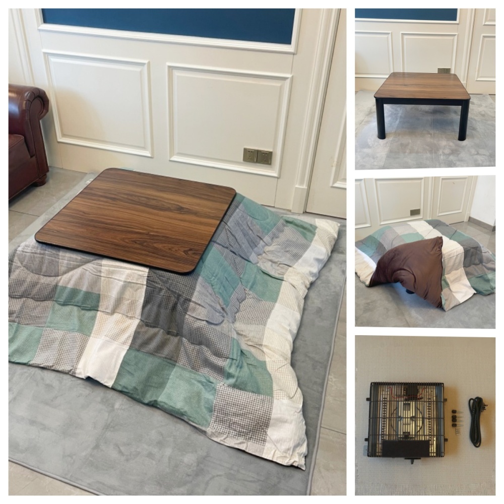 Stay Warm with a 4-Piece Kotatsu Set - Black Table, Heater, Futon