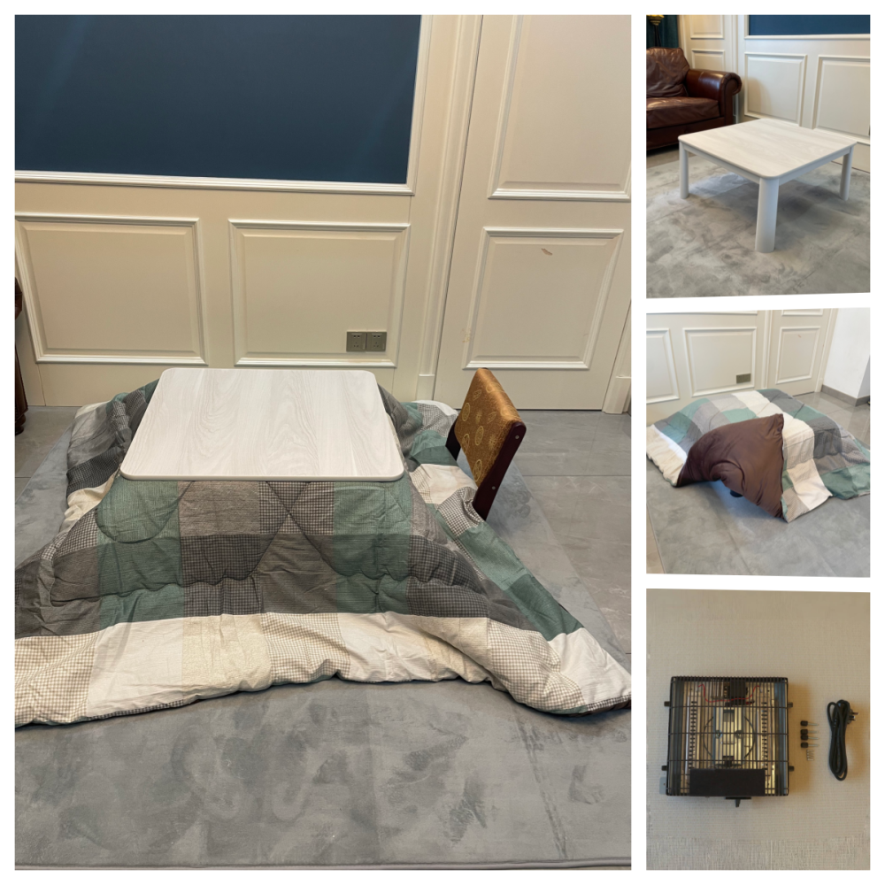 Low-Profile Kotatsu Set - Complete 4-Piece Kit with White Table