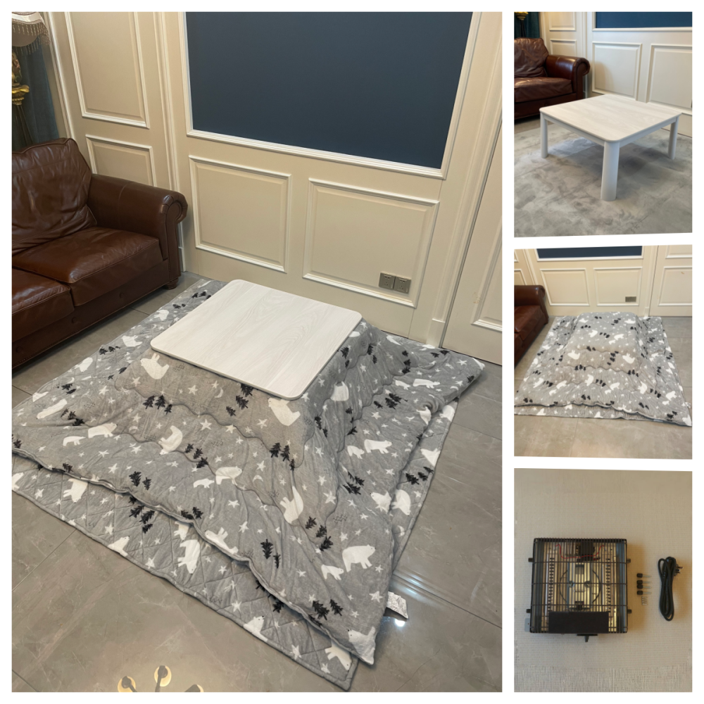Low-Profile Kotatsu Set - Complete 4-Piece Kit with White Table