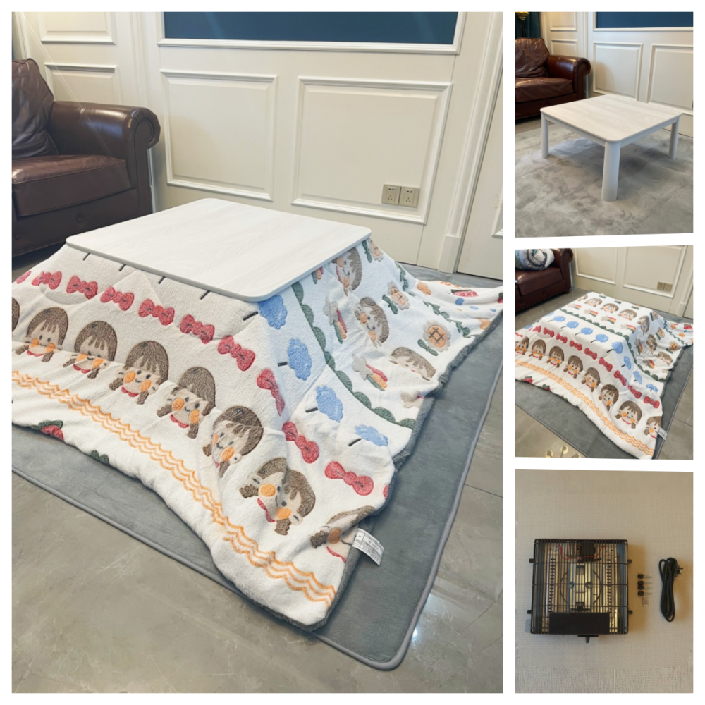 Low-Profile Kotatsu Set - Complete 4-Piece Kit with White Table