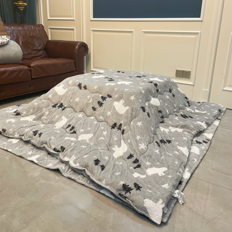 2-Piece Kotatsu Mattress Set - Japanese Winter Quilt & Pad , Grey Color