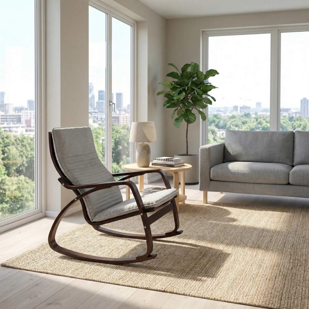 Premium Wooden Frame Rocking Chair – Grey Color Removable Cushion