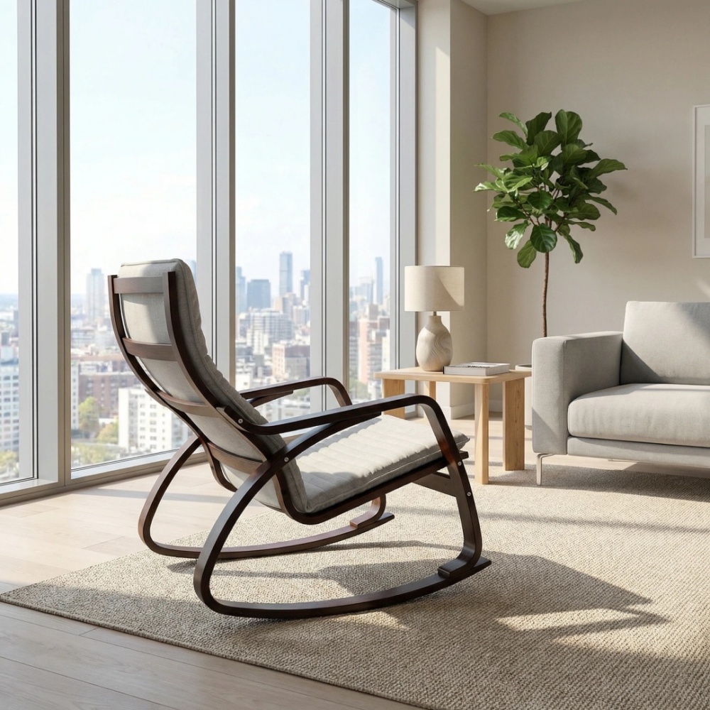 Premium Wooden Frame Rocking Chair – Grey Color Removable Cushion